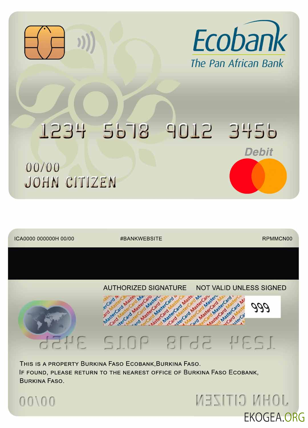 Carte de débit mastercard de la banque Ecobank du Burkina Faso